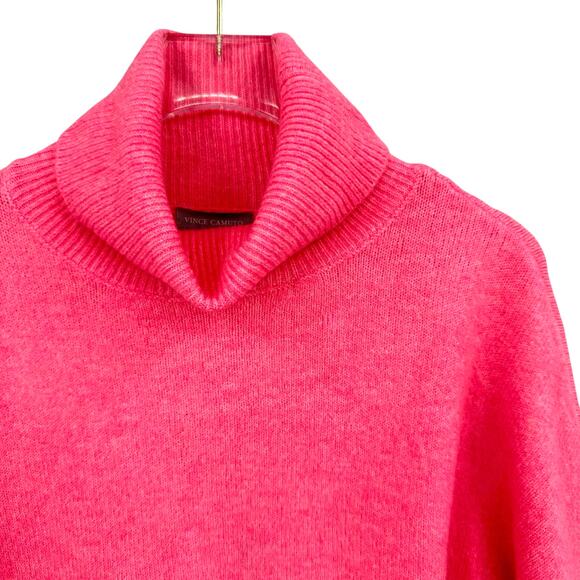 Vince Camuto NWT Bright Pink Plush Knit Oversized Long Sleeve Turtleneck Sweater - Picture 11 of 15